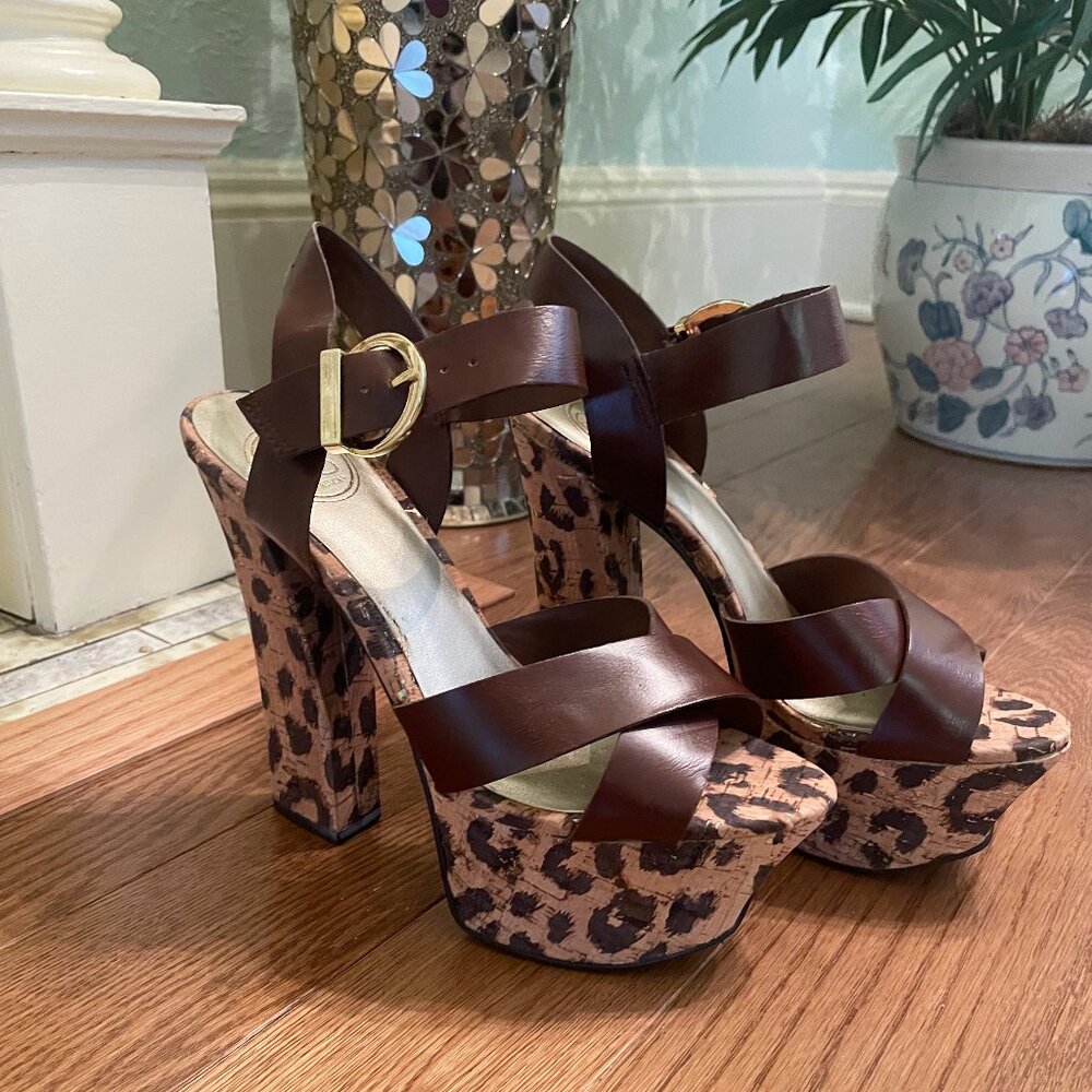 Jessica Simpson Leopard Print Strappy Platform Heels size 6 1/2